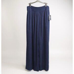 Lauren Ralph Lauren Wide Leg Pants Size L Navy Blue Crinkle Smocked Waist New